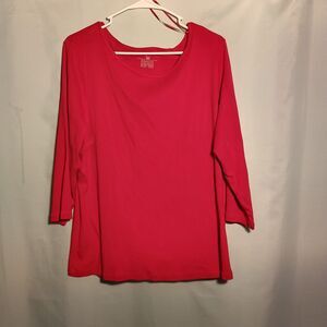 Classic Red Long Sleeve Cotton Knit Top – Scoop Neck – Casual Everyday Tee